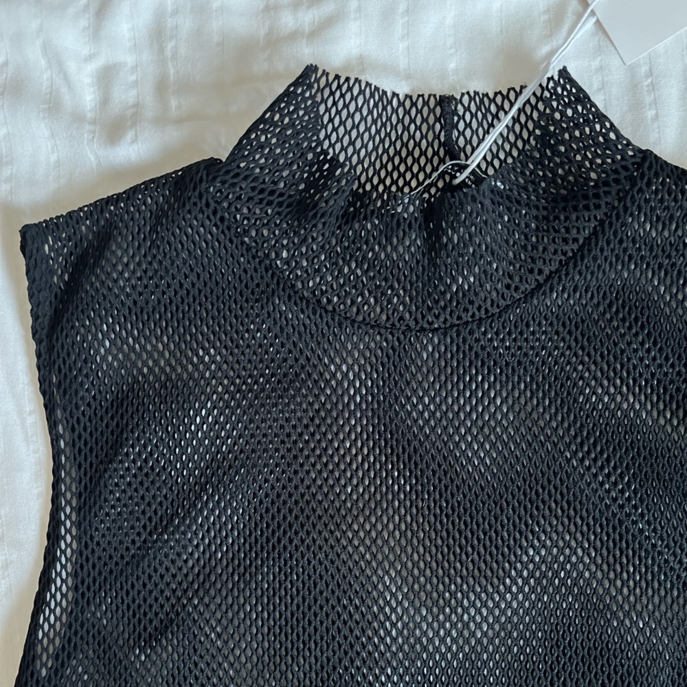 Black Mesh Mock Neck Top